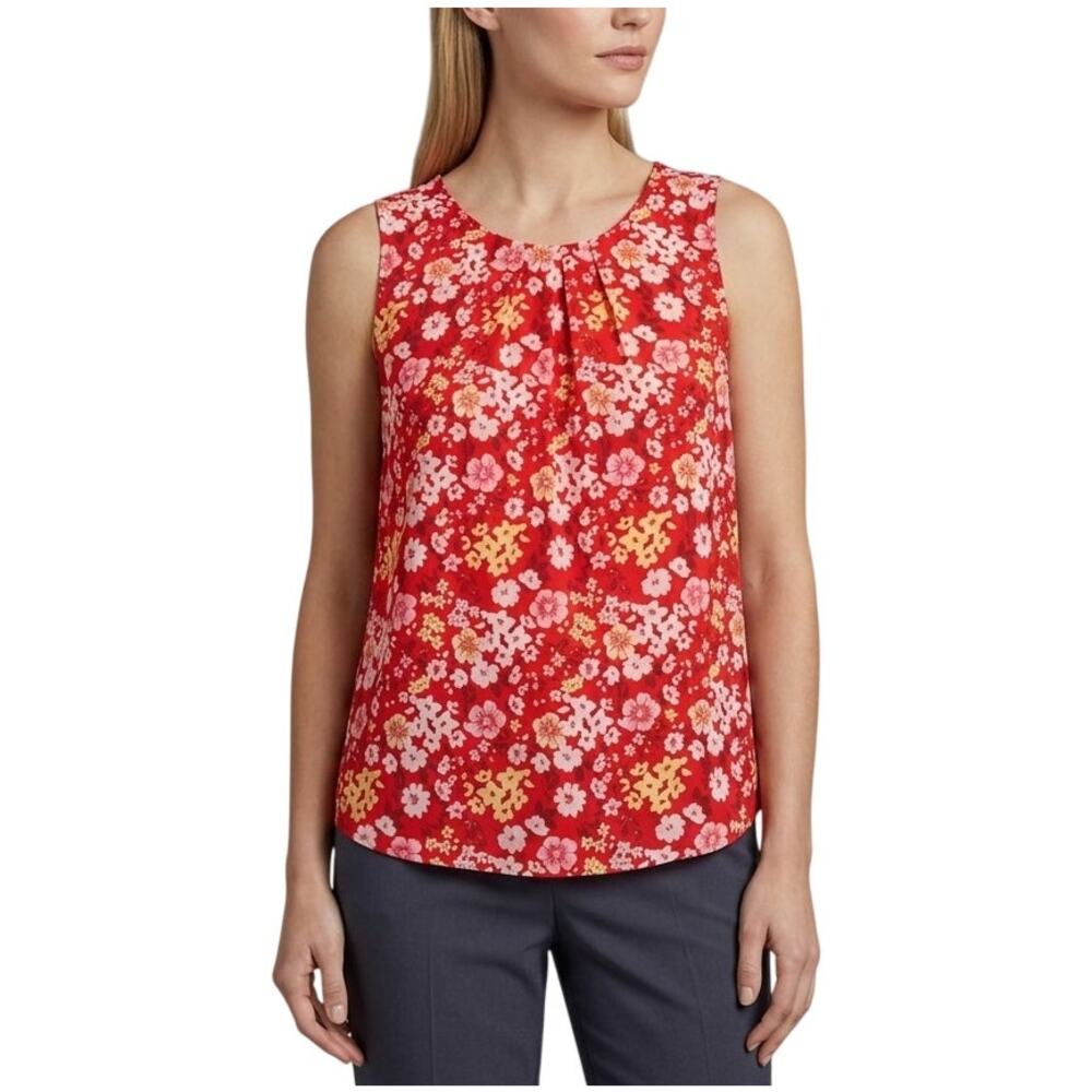 41 Hawthorn Lexie Pleated Sleeveless Blouse Red Floral Medium NWT